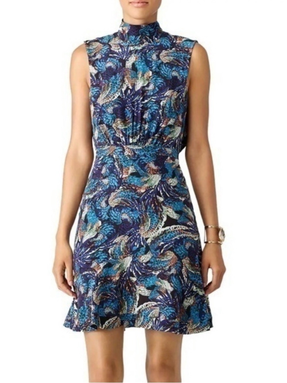Saloni Midnight Mazarine Fleur Silk Dress Size 6